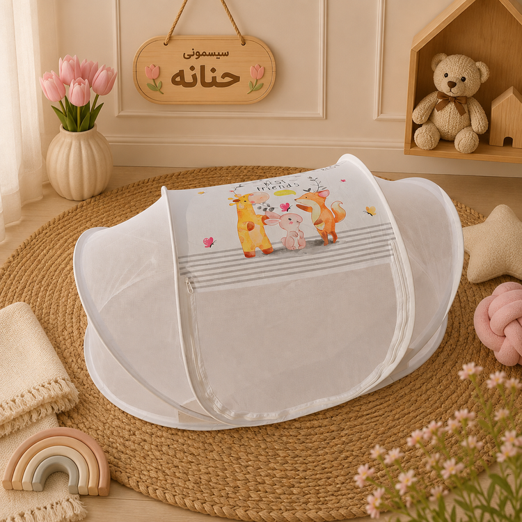 پشه بند کمپی سایز بزرگ چاپی طرح روباه و زرافه